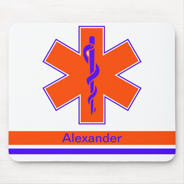 Custom Ambulance Orange and Blue Star of Life Mouse Pad (Front)