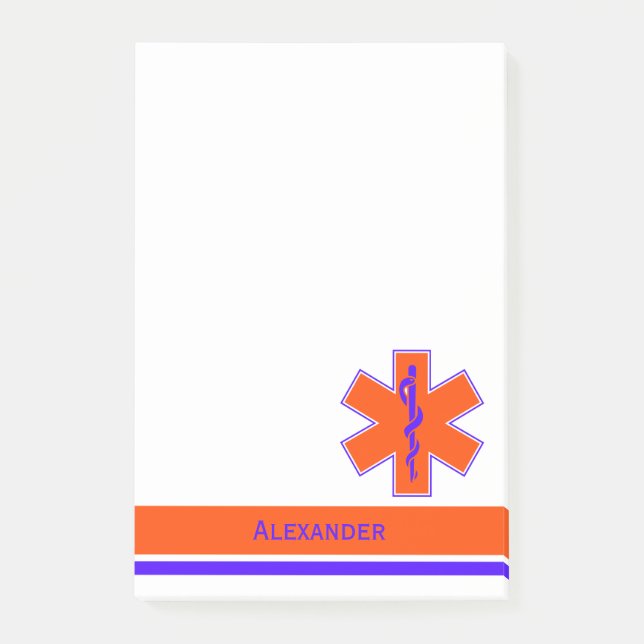 Custom Ambulance Orange and Blue Star of Life Post-it Notes (Front)