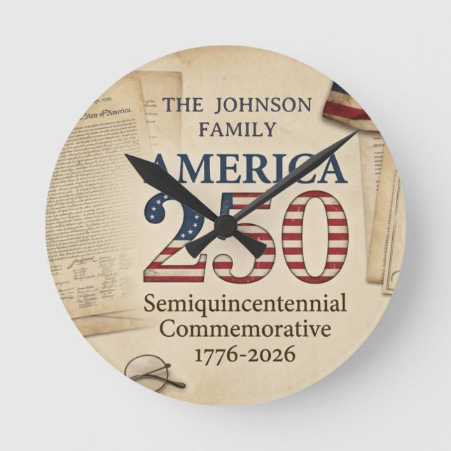 Custom America 250 Semiquincentennial 1776–2026  Round Clock (Front)