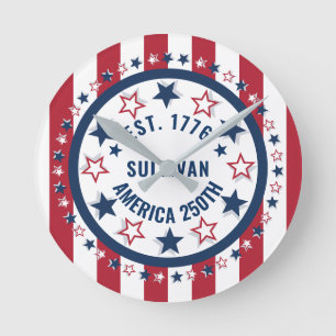 Custom America 250 Vintage Patriotic Flag Round Clock