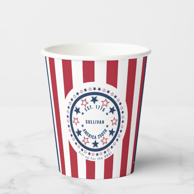Custom America 250th Monogram Patriotic Paper Cups (Front)