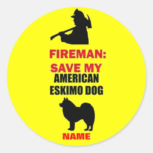 Custom American Eskimo Dog Fire Safety Classic Round Sticker (Front)