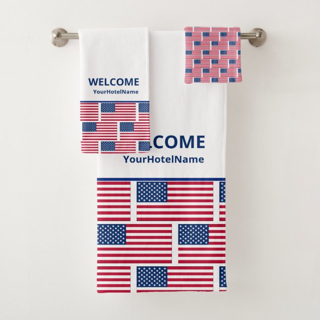 Custom American Flag Hotel Bath Towel Set (Insitu)