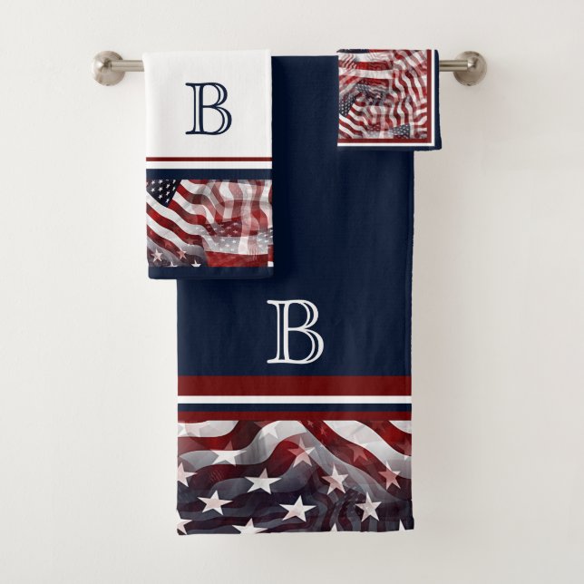 Custom American Flag Stripes And Stars Pattern Bath Towel Set (Insitu)