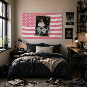 Custom American Flag with Your Photo, Dorm Decor Banner