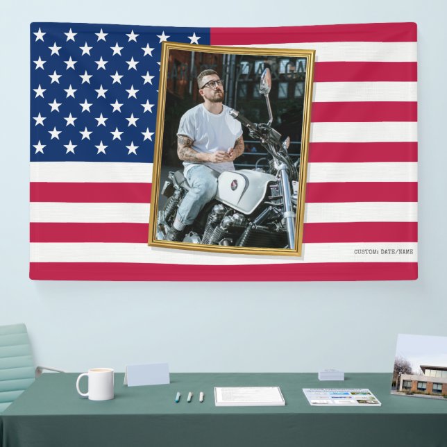 Custom American Flag with Your Photo, Dorm Decor Banner (Tradeshow)