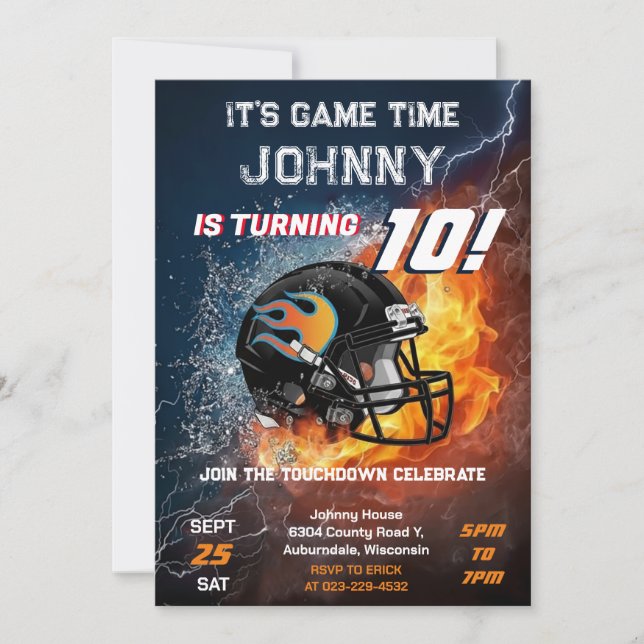Custom American Football Birthday Invitation (Front)