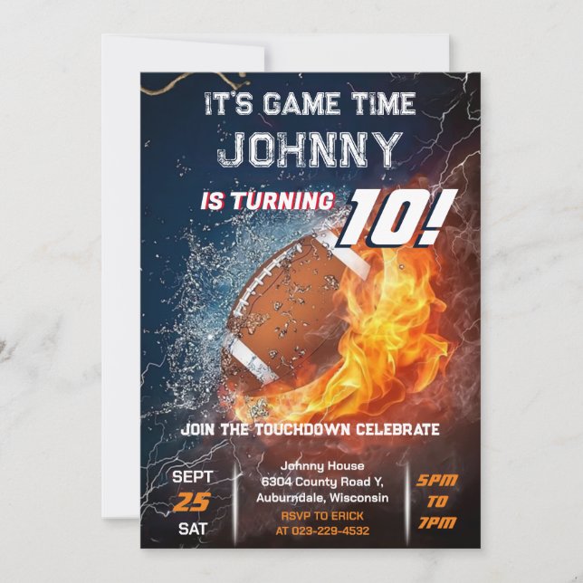 Custom American Football Birthday Invitation (Front)