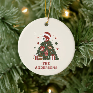 Custom American Football Christmas Ceramic Tree Decoration