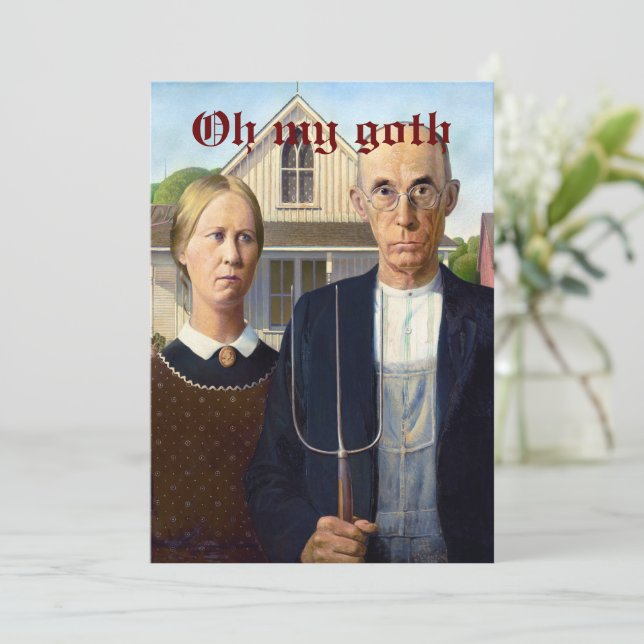 Custom American Gothic Goth Party Grant Wood Invitation (Standing Front)