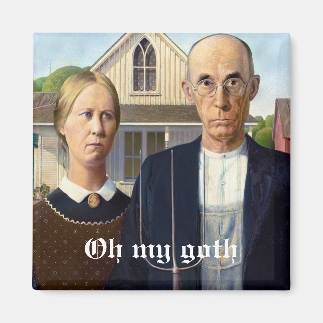 Custom American Gothic Goth Party Grant Wood Magnet (Front)