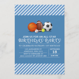 Custom an all-star sport birthday party invitation