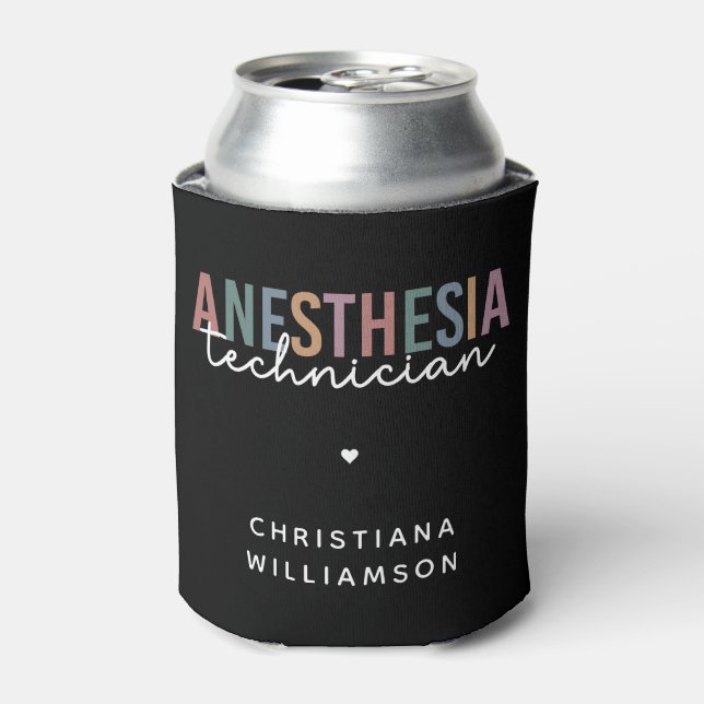 Custom Anaesthesia Technician Retro Anaesthetic Te Can Cooler (Can Front)