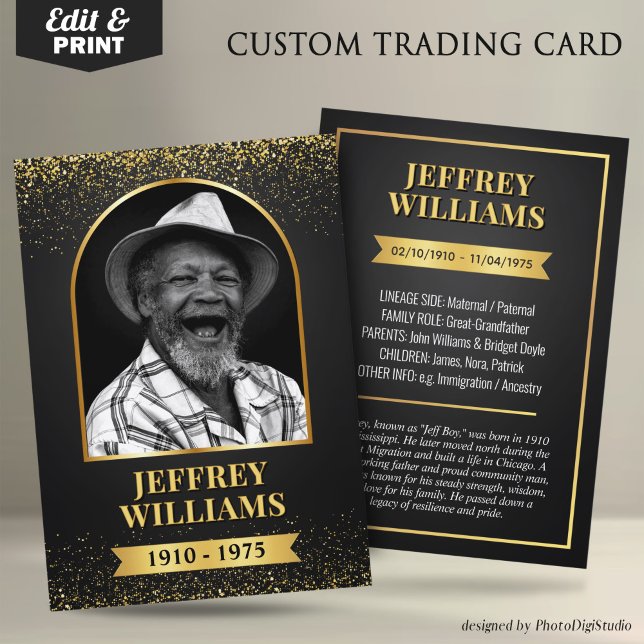 Custom Ancestor Trading Card, Family Heritage Card (Modern Custom Ancestor Trading Card, Family Heritage Card Personalized Family Keepsake )