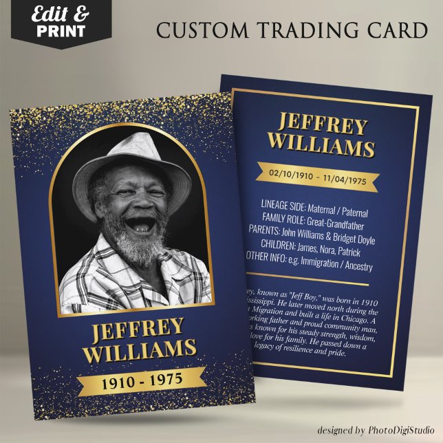 Custom Ancestor Trading Card, Family Heritage Card (Modern Custom Ancestor Trading Card, Family Heritage Card Personalized Family Keepsake )