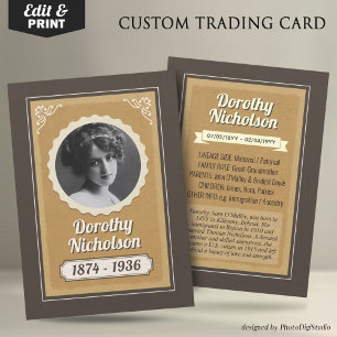 Custom Ancestor Trading Card, Family Heritage Card