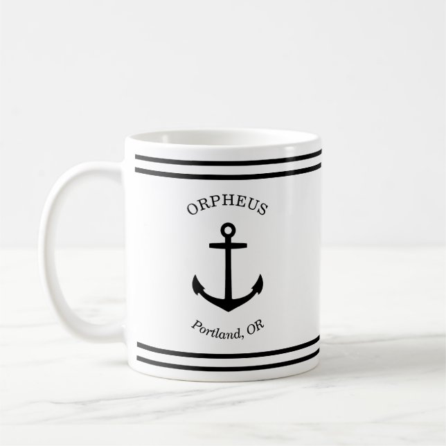 Custom Anchor Emblem Nautical (white & black) Coffee Mug (Left)