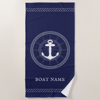 Custom Anchor Nautical blue white  Beach Towel