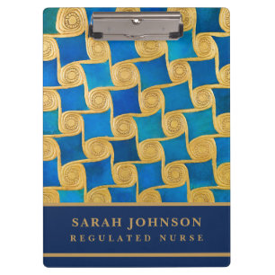 Custom Ancient Egyptian Monogram Blue Gold Clipboard