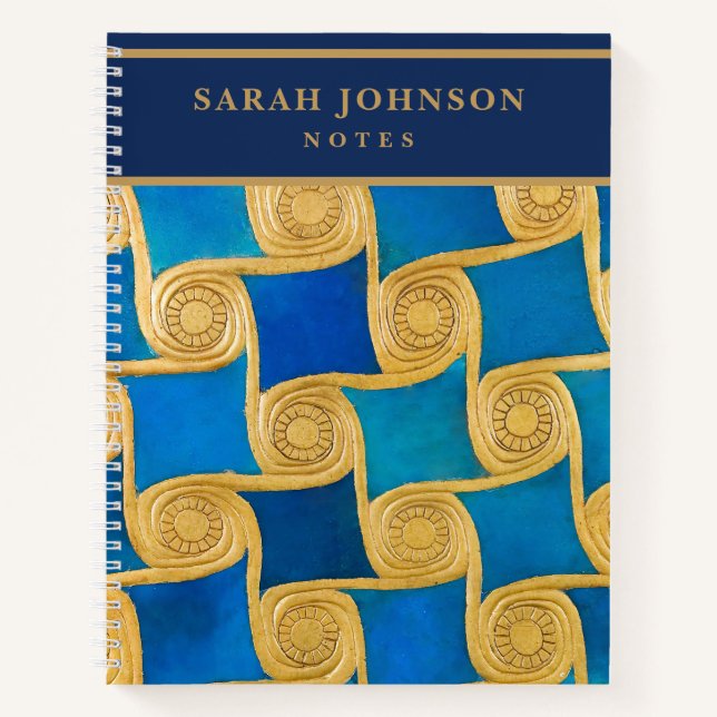 Custom Ancient Egyptian Monogram Blue Gold Notebook (Front)