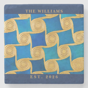 Custom Ancient Egyptian Monogram Blue Gold Stone Coaster