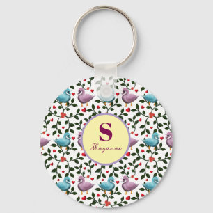 Custom and personalised birds pattern key ring