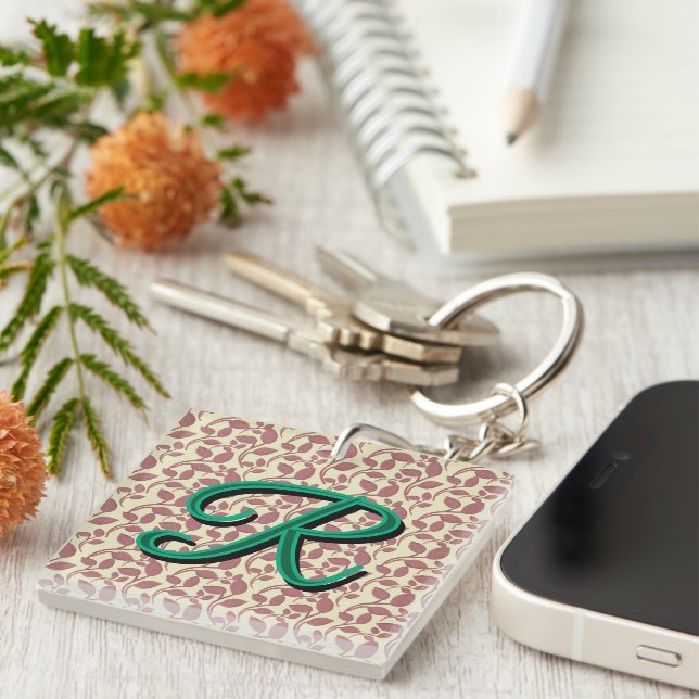 Custom and personalised botanical pattern  key ring (Front Right)
