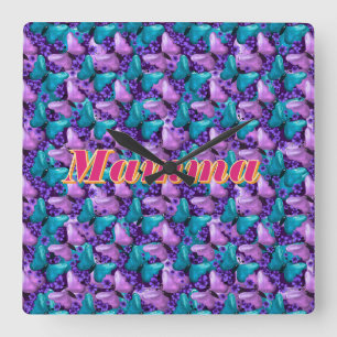 Custom and personalised butterfly floral gift  square wall clock