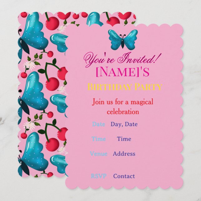 Custom and personalised butterfly floral pattern invitation (Front/Back)