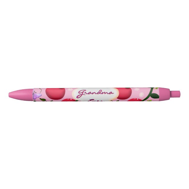 Custom and personalised cherry butterfly gift  black ink pen (Front)