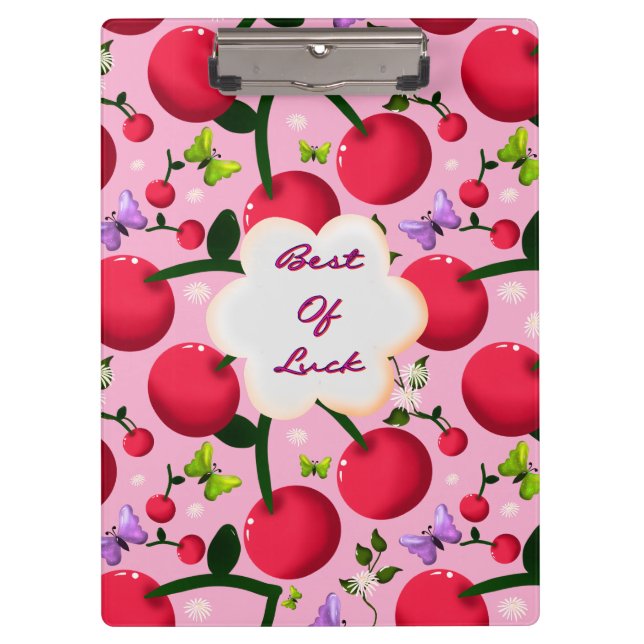 Custom and personalised cherry butterfly gift  clipboard (Front)