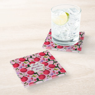 Custom and personalised cherry butterfly gift glass coaster