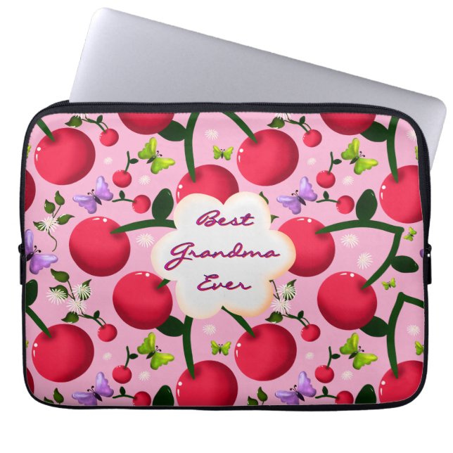 Custom and personalised cherry butterfly gift  laptop sleeve (Front)