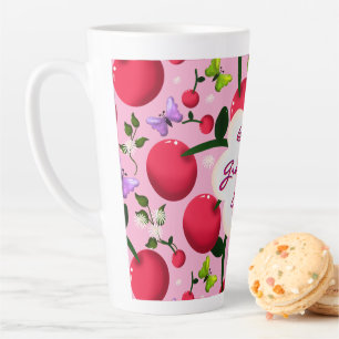 Custom and personalised cherry butterfly gift latte mug
