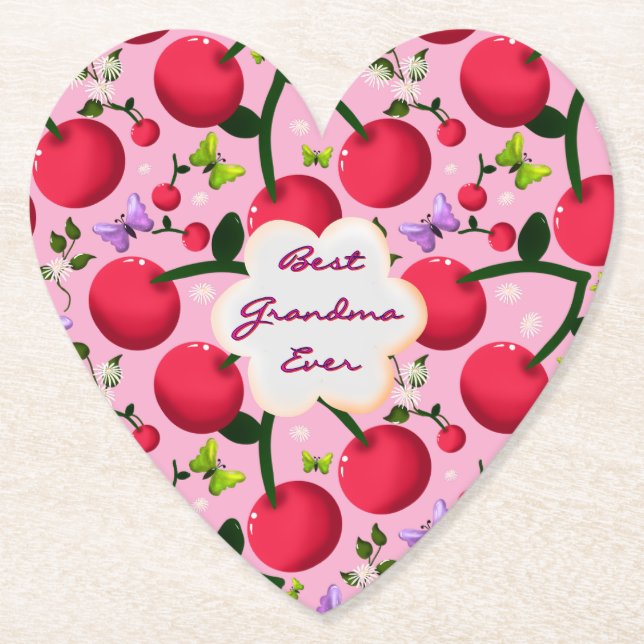Custom and personalised cherry butterfly gift  paper coaster (Front)
