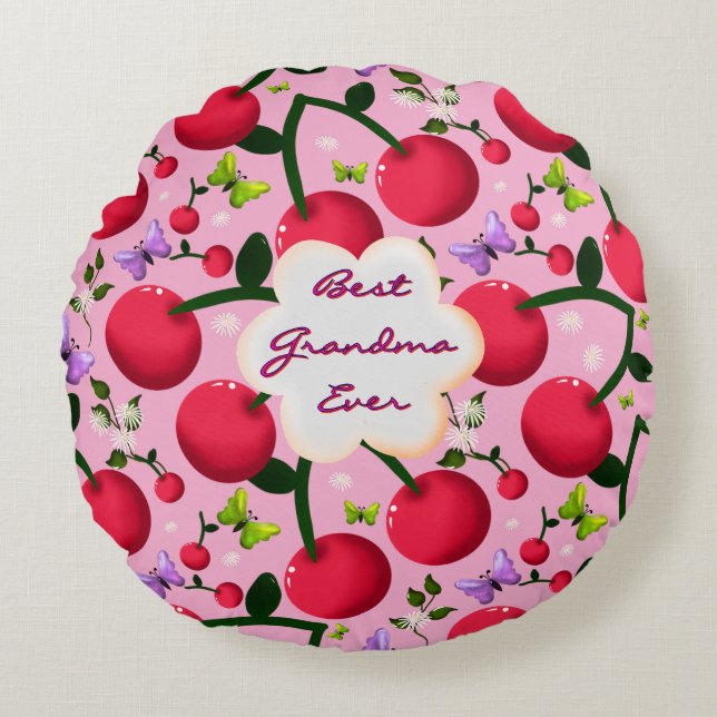 Custom and personalised cherry butterfly gift  round cushion (Front)