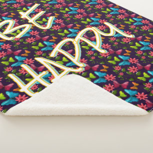 Custom and personalised Colourful Butterfly Sherpa Blanket