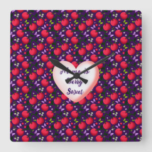 Custom and personalised Cute Cherry Butterfly  Square Wall Clock