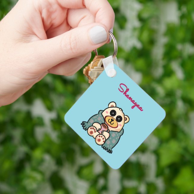 Custom and personalised cute polar bear  key ring (Hand)