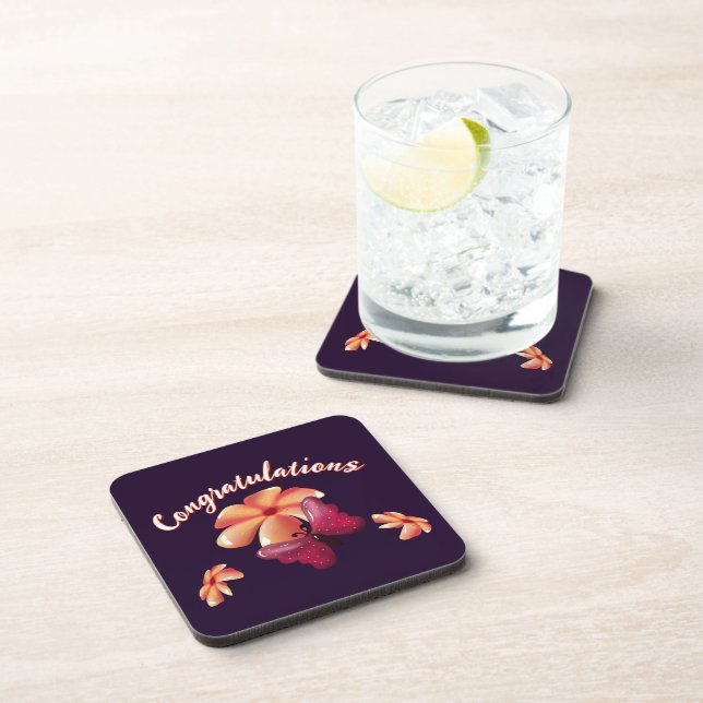 Custom and personalised floral Butterfly Pattern  Coaster (Right Side)
