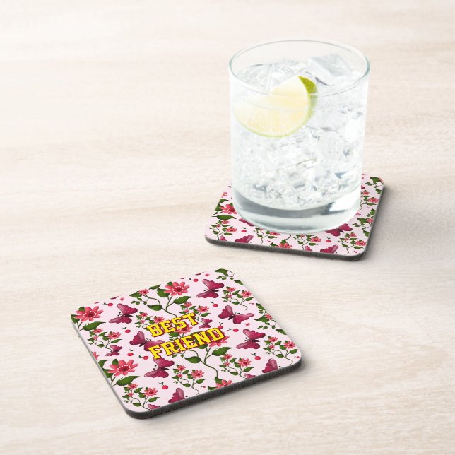 Custom and personalised floral Butterfly pattern  Coaster (Right Side)