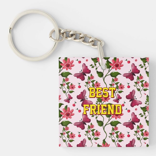 Custom and personalised floral Butterfly pattern  Key Ring (Front)