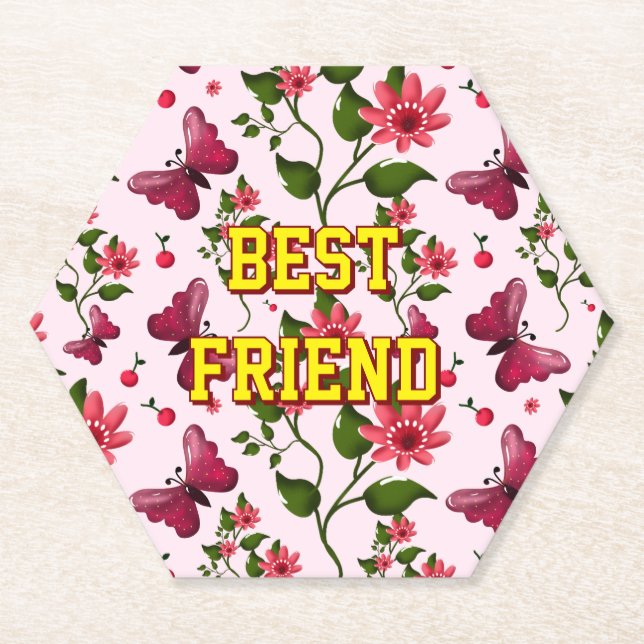 Custom and personalised floral Butterfly pattern  Paper Coaster (Front)