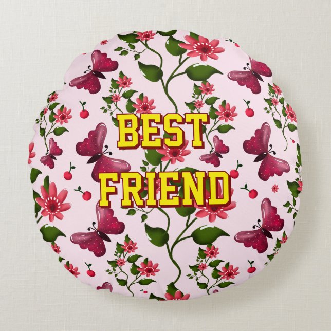 Custom and personalised floral Butterfly pattern  Round Cushion (Front)