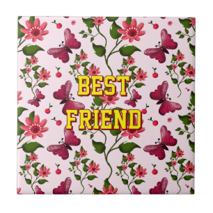 Custom and personalised floral Butterfly pattern Tile