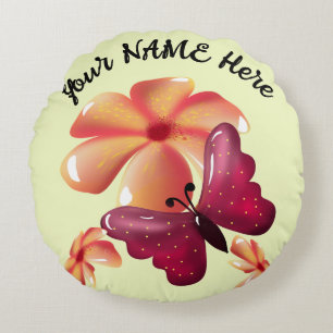 Custom and personalised floral Butterfly Round Cushion