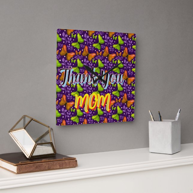 Custom and personalised gift butterfly Pattern   Square Wall Clock (Office)
