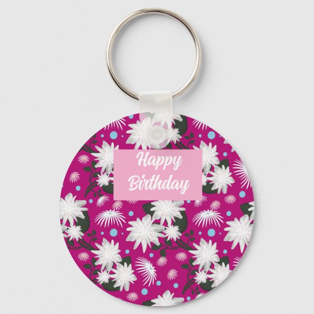 Custom and personalised Happy Birthday greetings  Key Ring (Front)