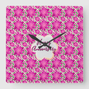 Custom and personalised pink floral square wall clock