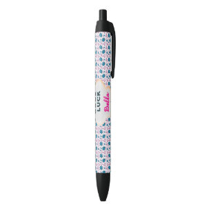 Custom and personalised teal and pink floral blue ink pen